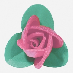 BOCCIOLINO ROSA CON FOGLIE VERDI IN CIALDA CM 3,5 PZ 200