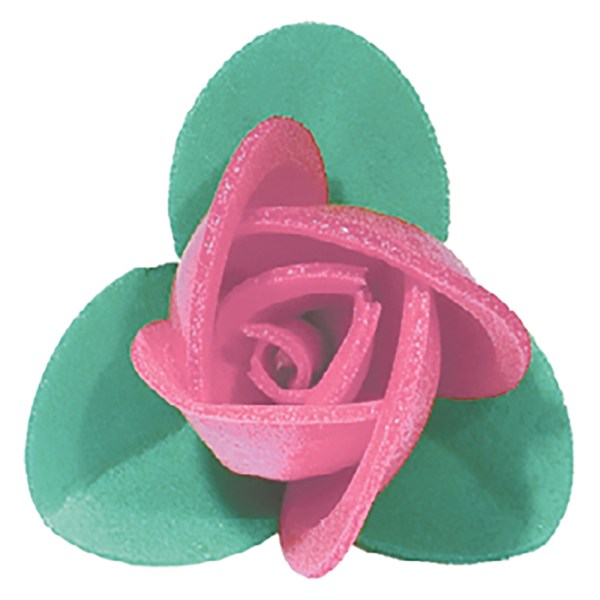 BOCCIOLINO ROSA CON FOGLIE VERDI IN CIALDA CM 3,5 PZ 200