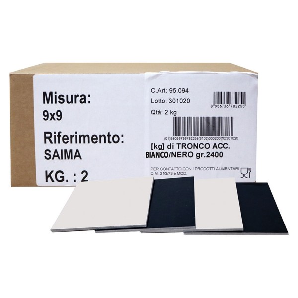 PIATTINI TRONCO MONOPORZ QUADRATI CM9x9 BIANCO/NERO KG 2
