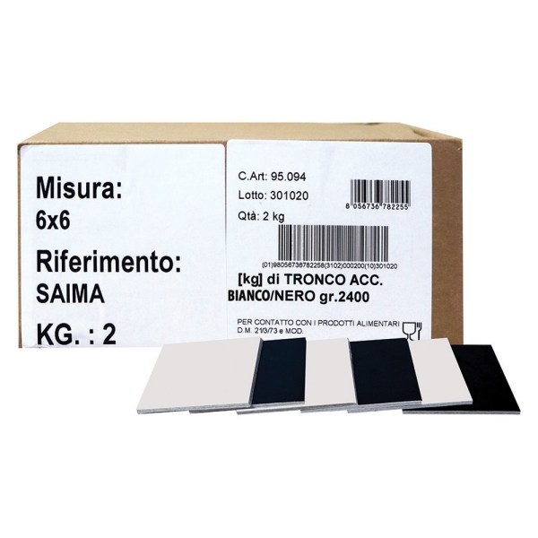 PIATTINI TRONCO MONOPORZ QUADRATI CM6x6 BIANCO/NERO KG 2