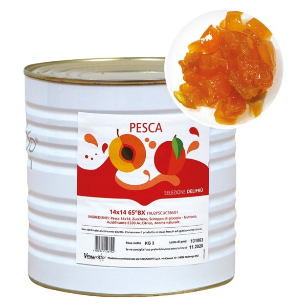 PESCHE A CUBETTI 14X14 SEMICANDITE IN SCIROPPO CONFEZIONE KG 3