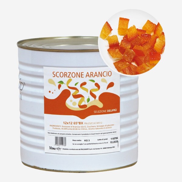 SCORZONE ARANCIO CUBETTI 12X12 SEMICANDITO IN SCIROPPO DA KG 3