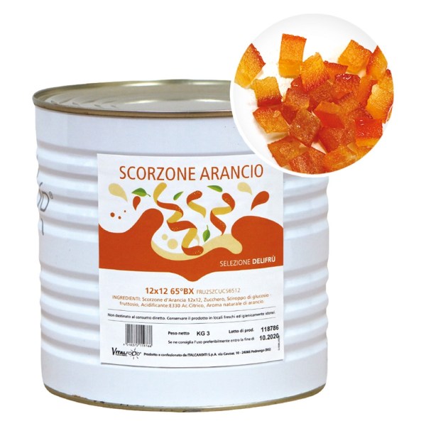 SCORZONE ARANCIO CUBETTI 12X12 SEMICANDITO IN SCIROPPO DA KG 3