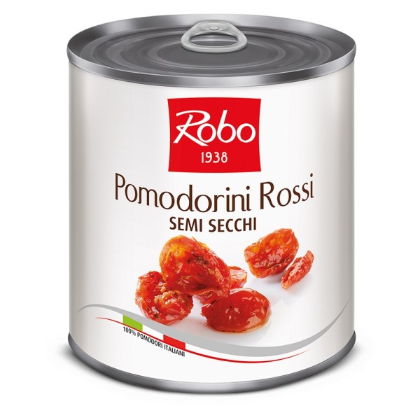 POMODORINI ROSSI SEMI-SECCHI A METÀ IN OLIO PESO NETTO 750GR