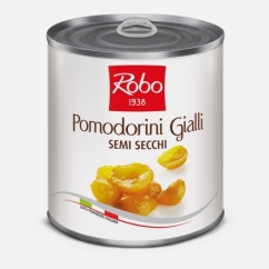POMODORINI GIALLI SEMI-SECCHI A METÀ IN OLIO PESO NETTO 750GR