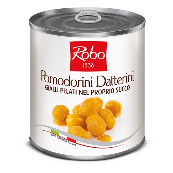 POMODORINI DATTERINI GIALLI PELATI IN SUCCO PESO NETTO 800GR